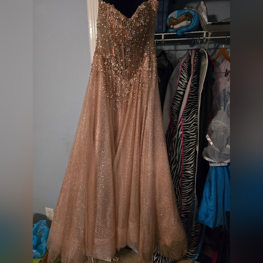 Jovani Rose Gold Sequin Ballgown